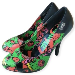 Demonia Zombie 04 High Heel Pumps Green And Red Zombie Face Size 7